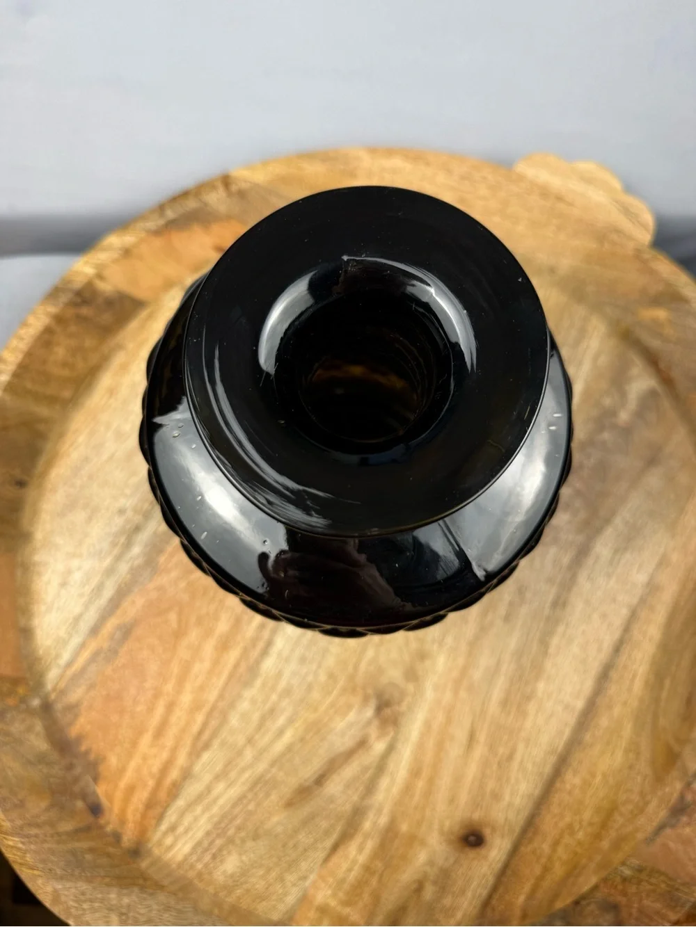 Vintage Black Honeycomb Glass Vase with Brass Collar MCM Decor